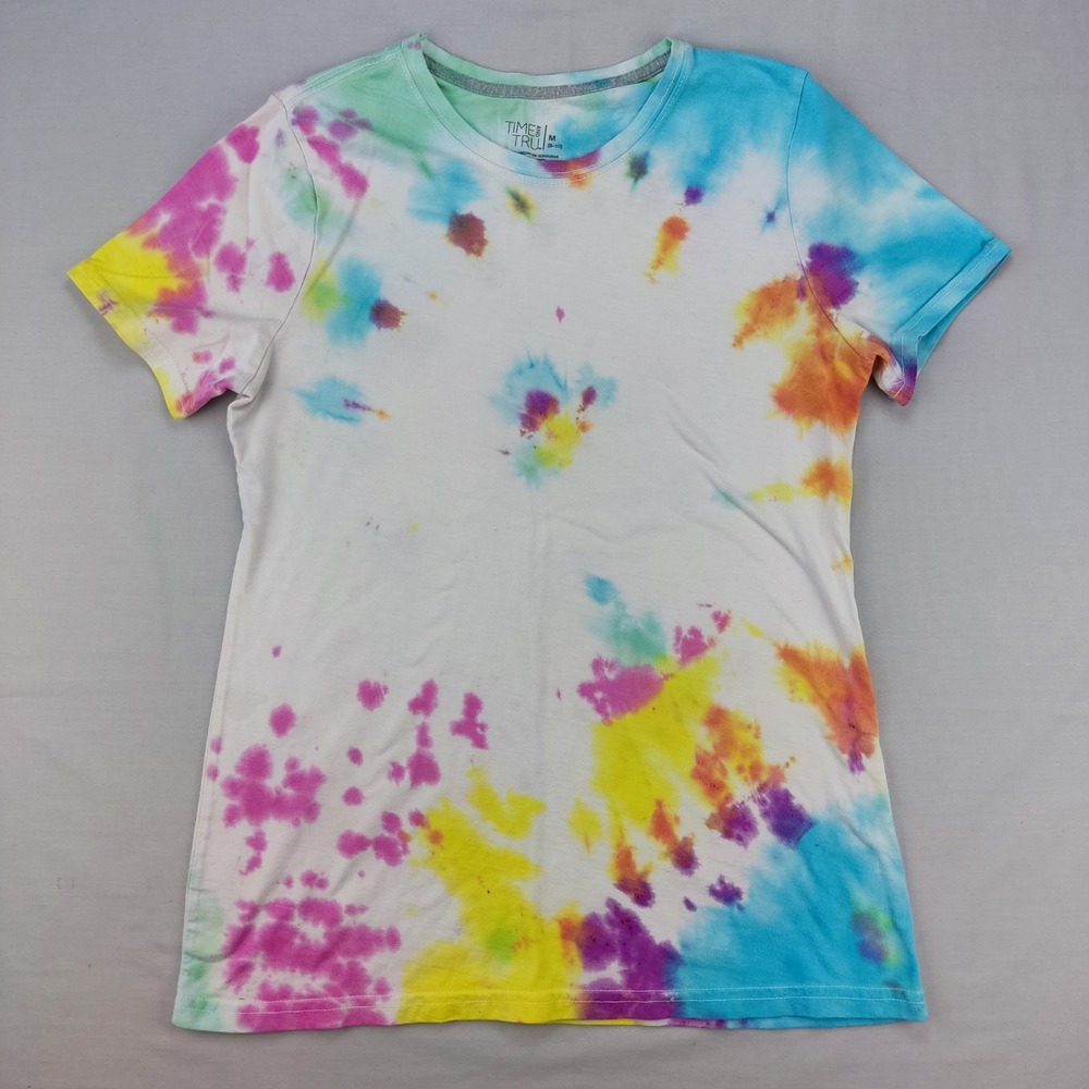 Time and Tru T-Shirt Womens M White Multi-Color Tie Dye TTL10004W Short Sleeve T
